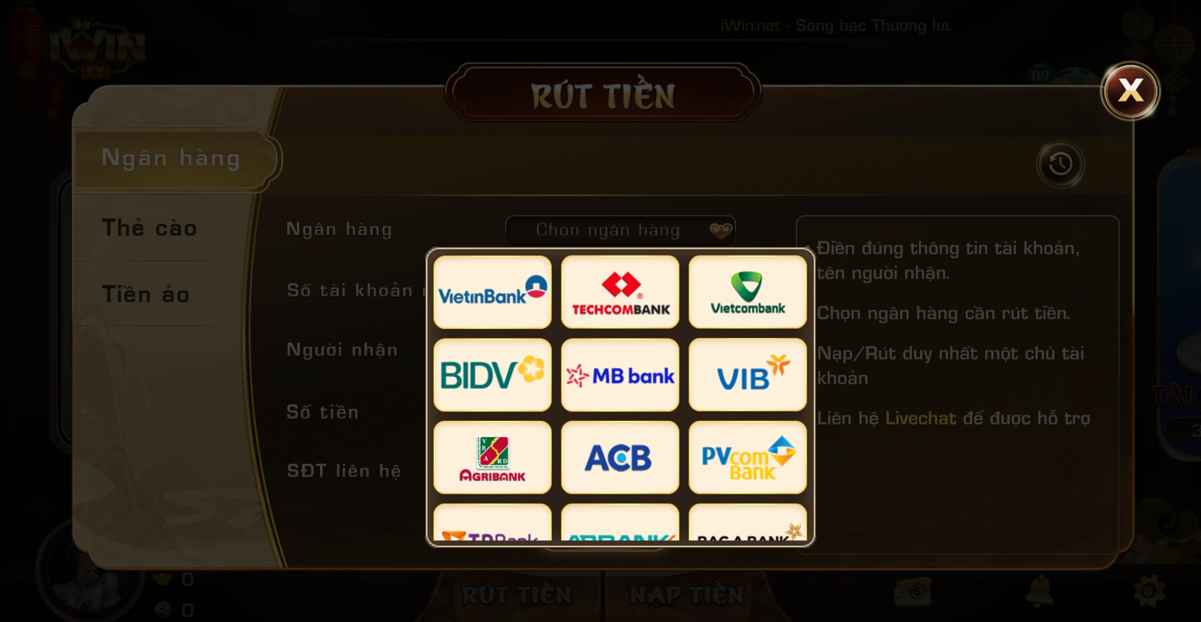 Các phương thức nạp tiền phổ biến 